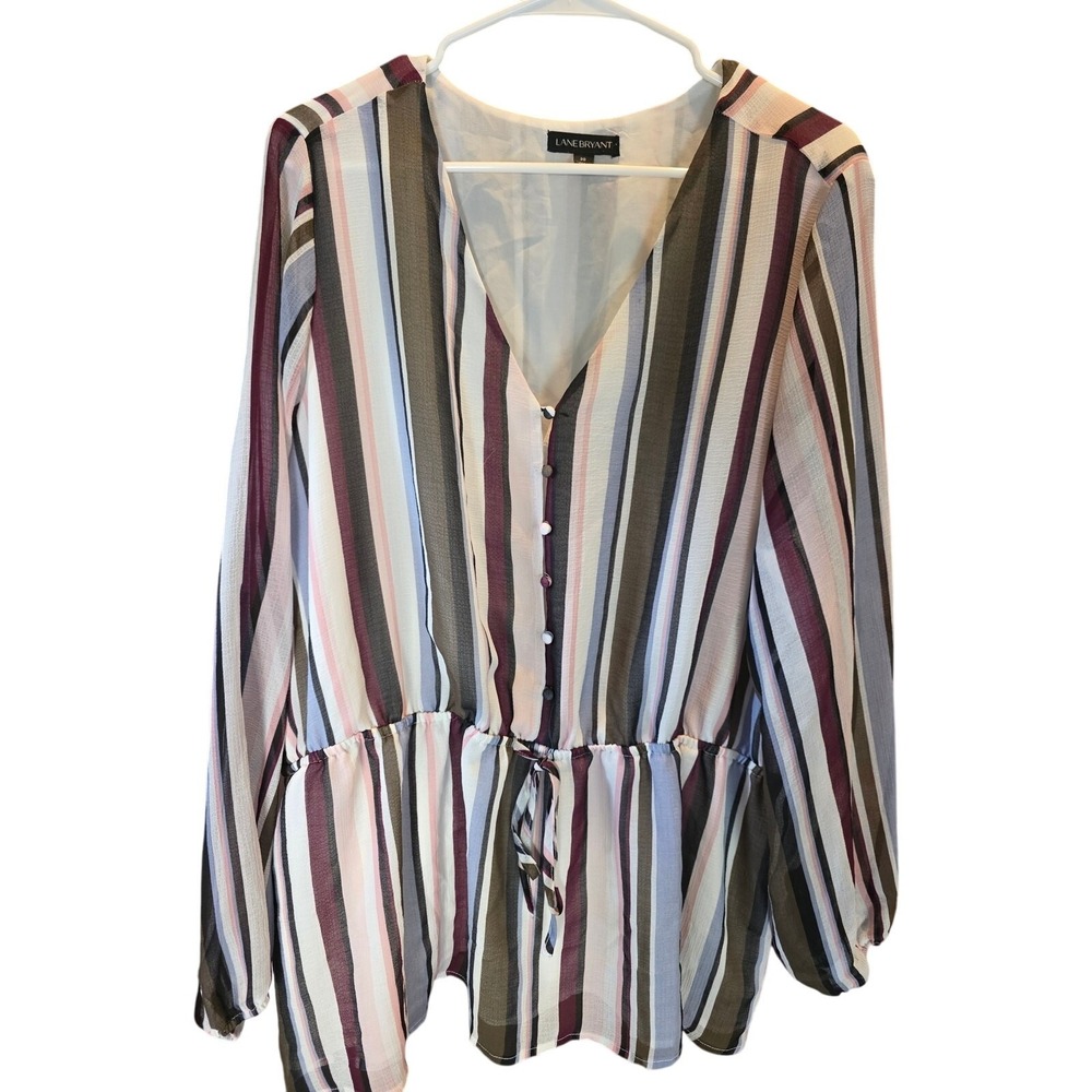 Lane Bryant Blouse 20 Womens Plus Size Sheer Striped Coquette Professional